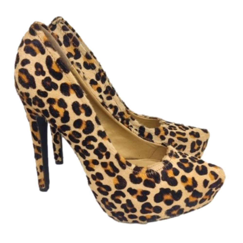 Kelsi Dagger 'Brette' Leopard Print Calf Hair Leather Platform Stiletto Sz 6